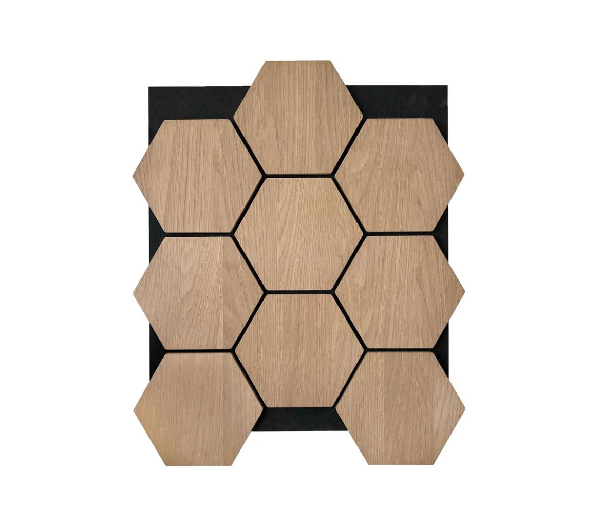 Hexagon Acoustic Wall Panels in Light Oak – Set of 5, 700mm x 570mm