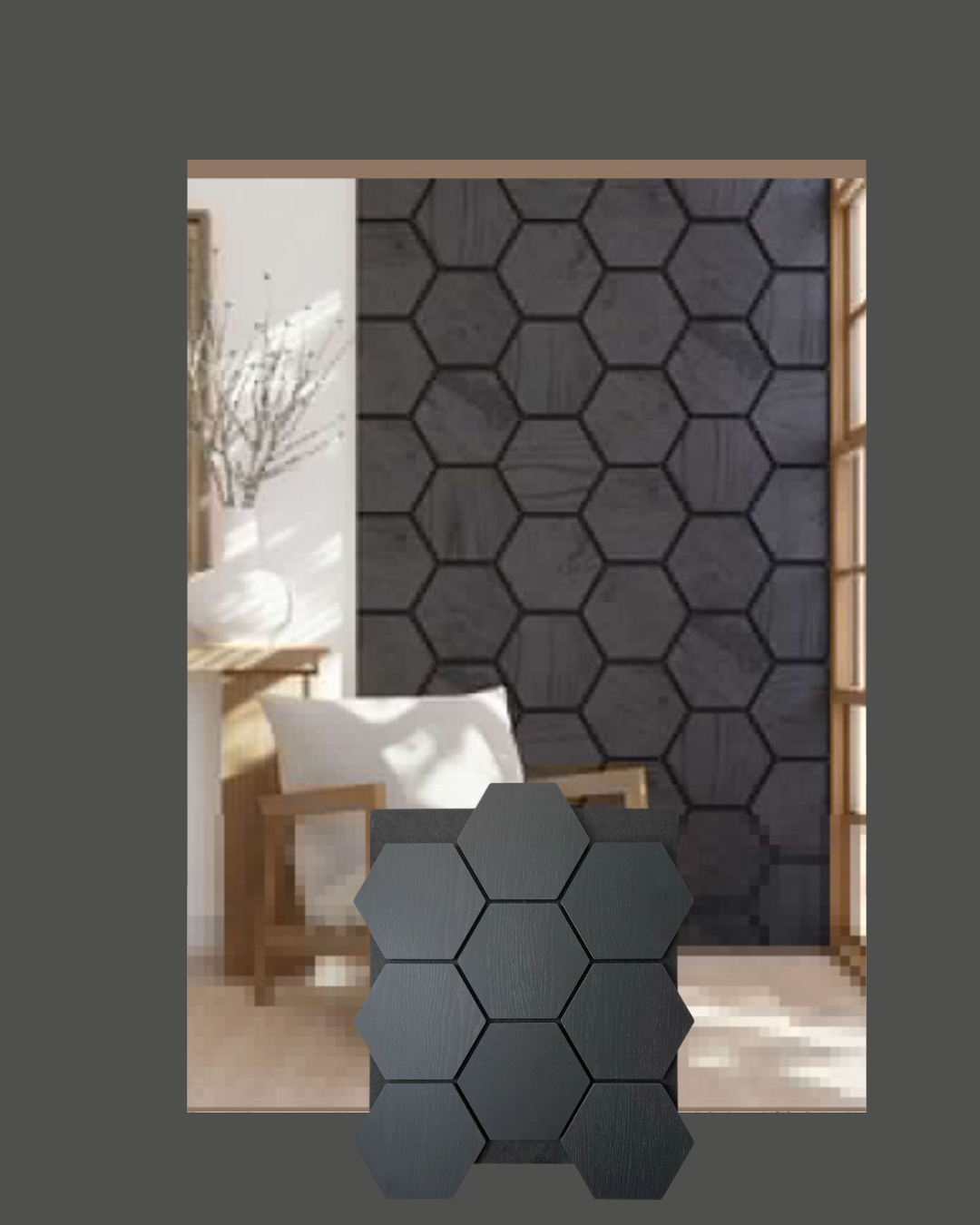 Pack Of x5 Wooden Acoustic Wall Hexagon Panels 700mm x 570mm Light Grey